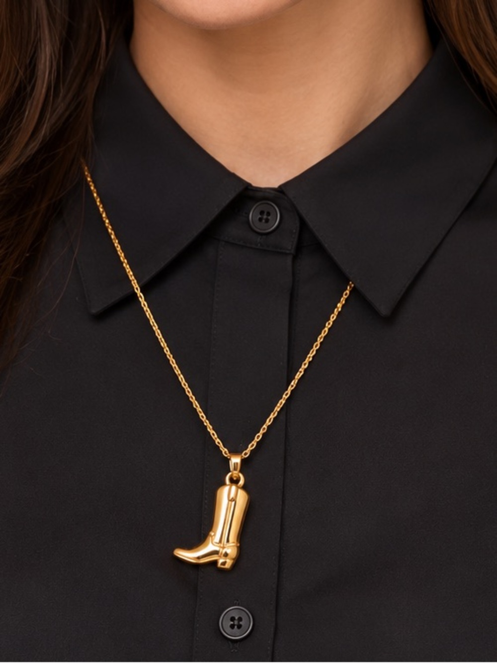 Mint Stainless Steel Gold Tone Cowboy Boot Pendant Necklace